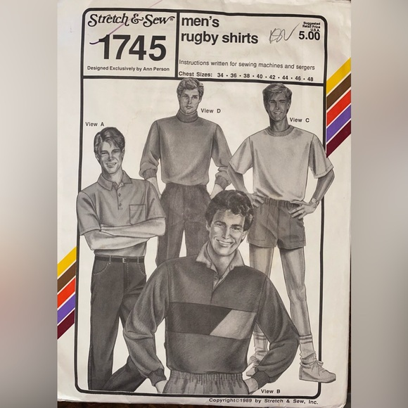 Stretch & Sew pattern 1745, Men’s Rugby Shirts - Picture 1 of 2